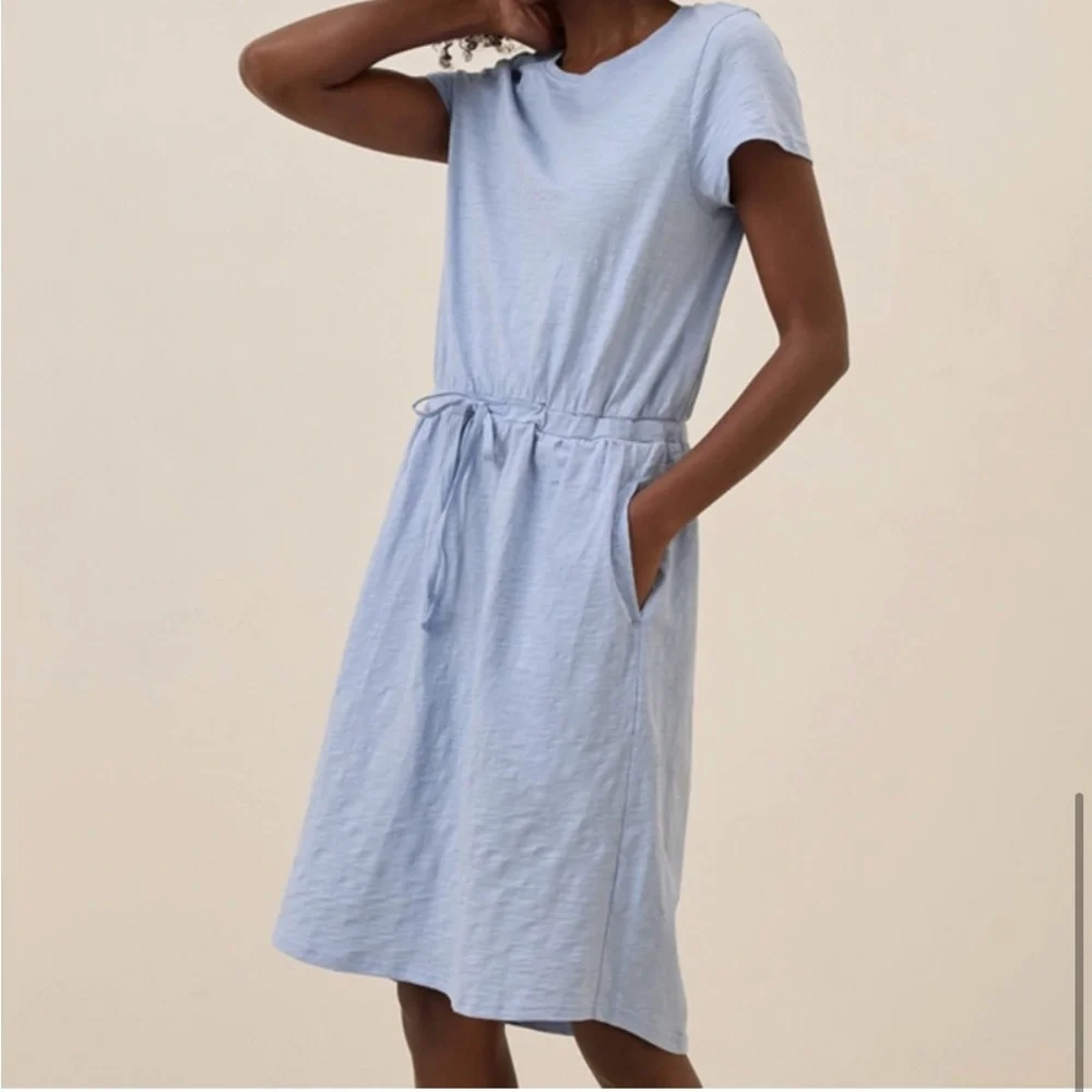 Pact Organic Cotton Slub Weekend Dress Blue Drawstring Casual Minimalist S
